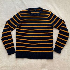 J.Crew Striped Cotton Crewneck in Navy and Gold